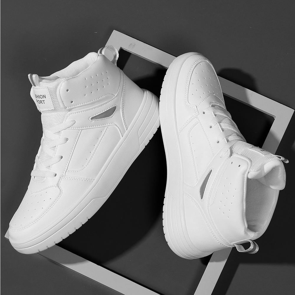 Men's Flats Shoes Casual Sneakers, Lace Up Lightweight High-Top Daily Shoes - Picture 4 of 5